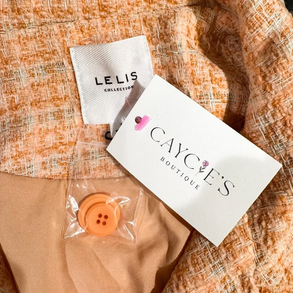 LE LIS peach tweed skirt and blazer NWT